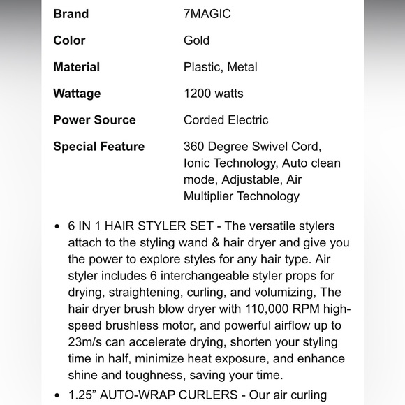 7 Magic Hair Dryer Brush & 6 in 1 Hair Styler,110,000 RPM High-Speed NIB NWT - Picture 11 of 16